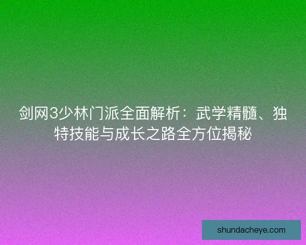 剑网3少林门派全面解析：武学精髓、独特技能与成长之路全方位揭秘